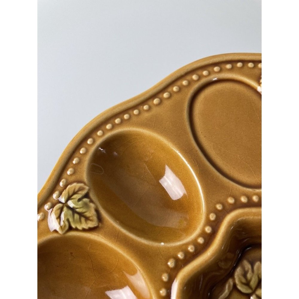 Brown Ceramic Egg Plate, Grape Leaf Center Tableware, Serving-ware, 9.5” - Picture 11 of 11